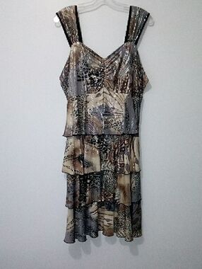 Lavena Tiered Animal-Print Sleeveless Dress in Brown, Gray And Metallic